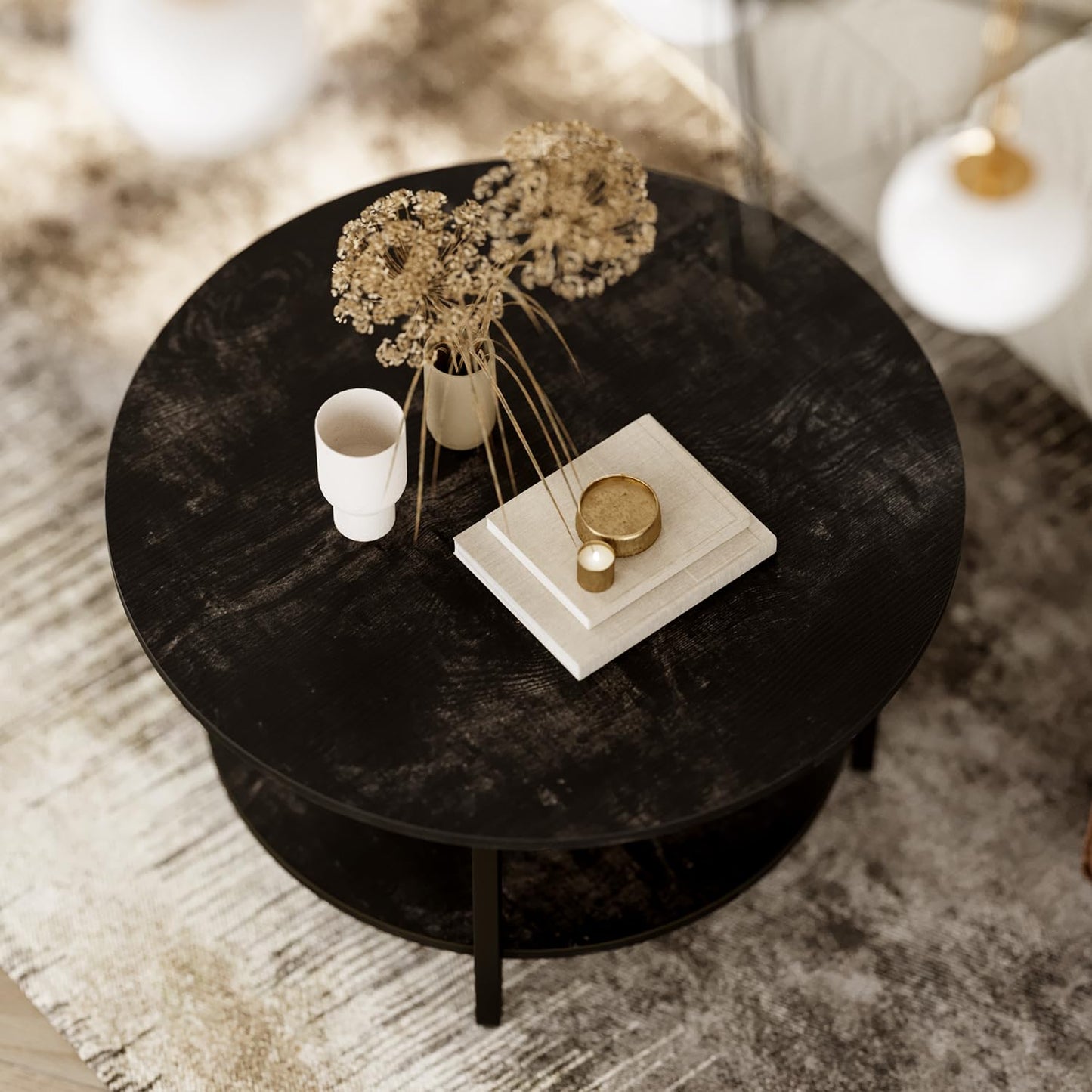 Mossora 68cm Black Oak Round Lift Top Coffee Table with Hidden Storage