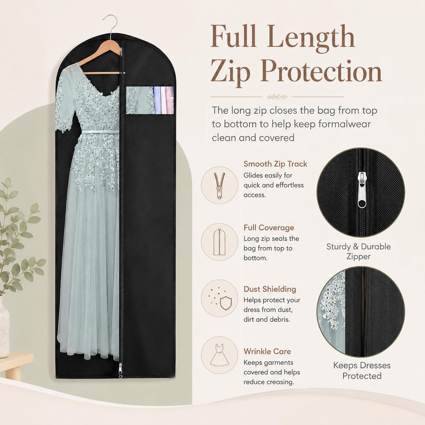 Dress Bags & Hanging Clothes Covers – 3 Pack 60x140cm Dustproof