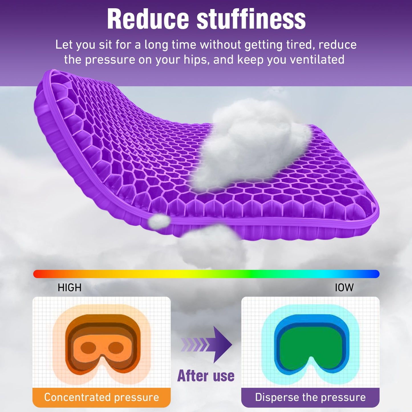 Vmingo Gel Seat Cushion, Breathable Honeycomb Design Egg Gel Cushion,Double Thick Big seat Cushion,Ergonomic Support Pressure Cushion
