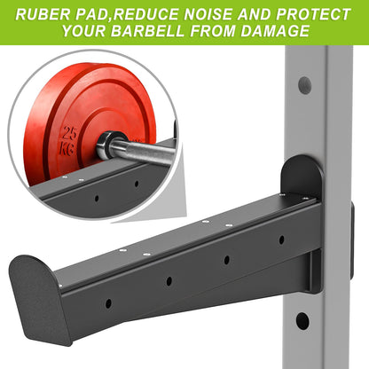 Kipika Safety Spotter Arms and J-Hooks for 2" x 2" Power Racks with 5/8" or 1" Hole - Heavy Duty Barbell Holders and Catches with Rubber Pads - Power