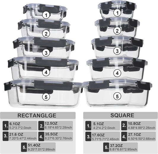 GENICOOK Glass Food Storage Containers with Lids, Meal Prep Containers, Airtight Lunch Containers Bento Boxes with Snap Locking Lids, for Microwave,