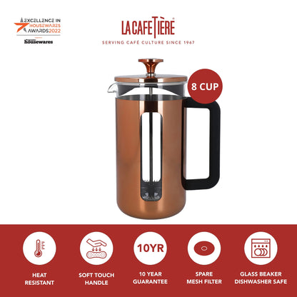 La Cafetire Pisa Stainless Steel Cafetire, Eight Cup, Copper, Gift Boxed