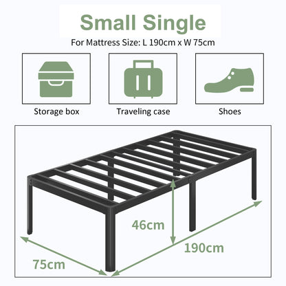 Lutown-Teen High Small Single Bed Frames 2ft6 with Rounded Corner Legs, Heavy Duty Metal Small Single Bed Frame 46 cm High, Noise Free, Easy Assembly