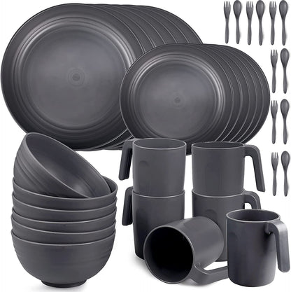 36pcs Unbreakable Dinnerware Sets for 6 People, Camping Plates and Bowls Set, Plastic Picnic Dinner Sets, Lightweight BBQ Serving Plates, Bowls,