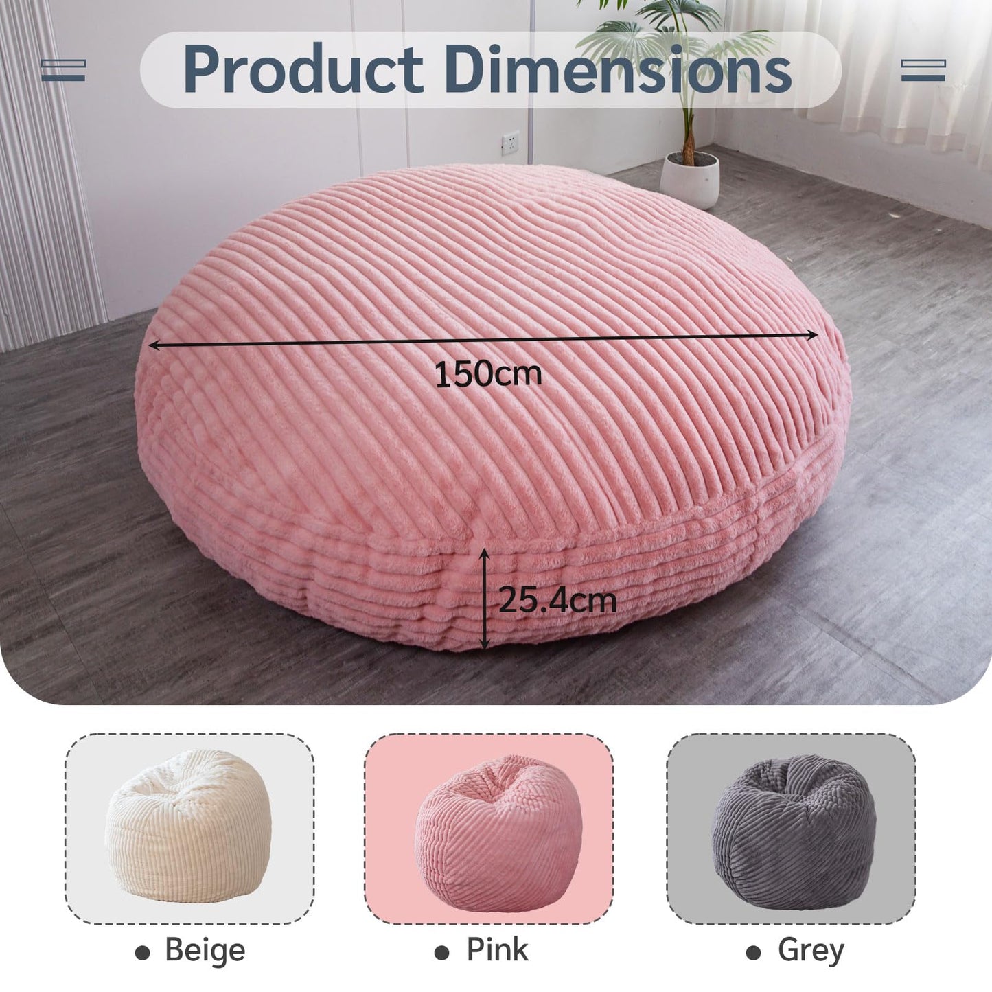 MAXYOYO Giant Bean Bag Bed - Round Bean Bag Chair - Large Sofa with Faux Fur Cover and Fluffy Filling Included for Adult, Couples, Guest