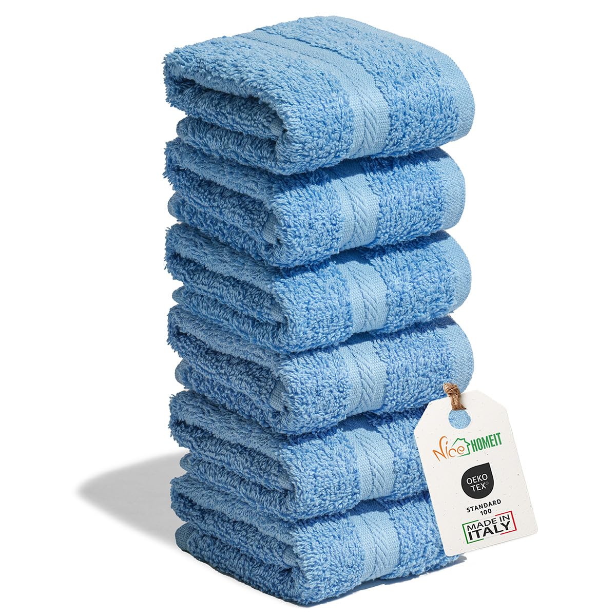nice homeit - Set of 6 Washcloths 30 x 30 cm - Mini Face and Guest Towels 100% Cotton Ring - Soft, Absorbent, Washable - For Bathroom, Kitchen