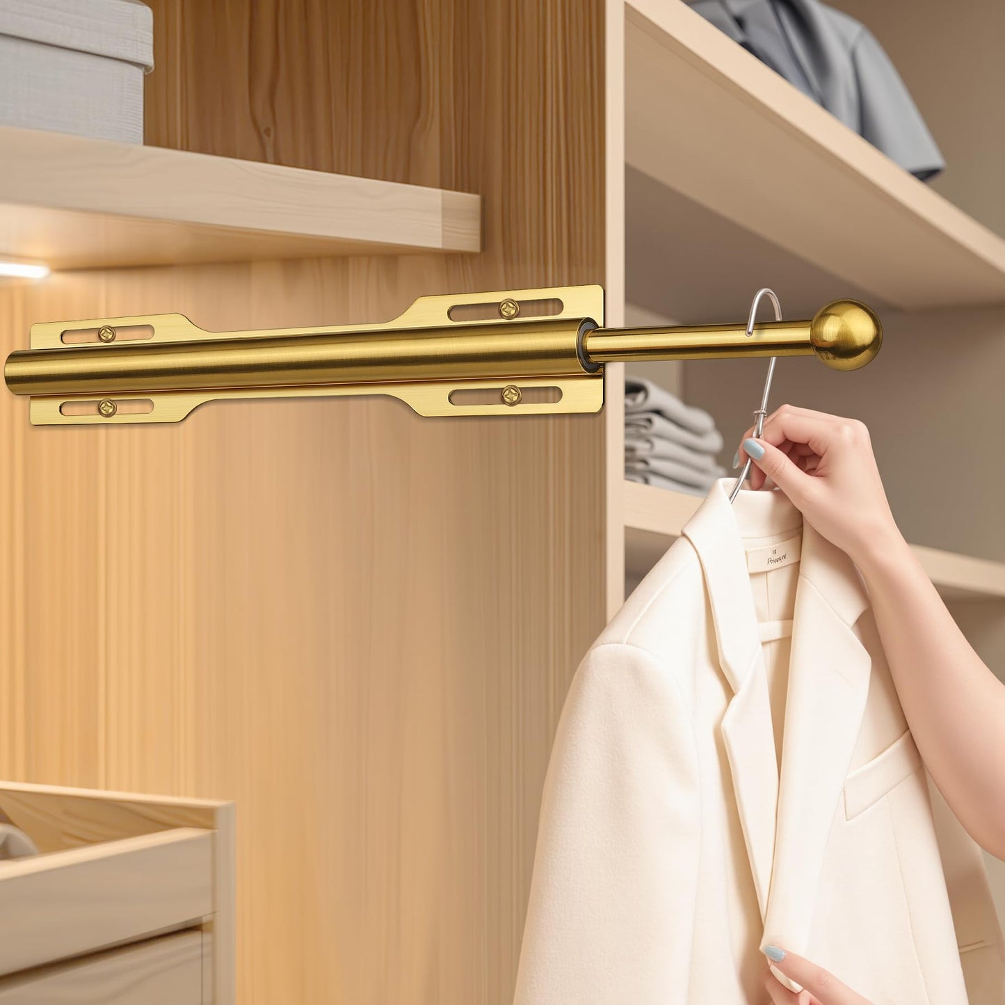FIRJOY 12" Valet Rod for Closet Pull Out (1 Pack, Brushed Gold)