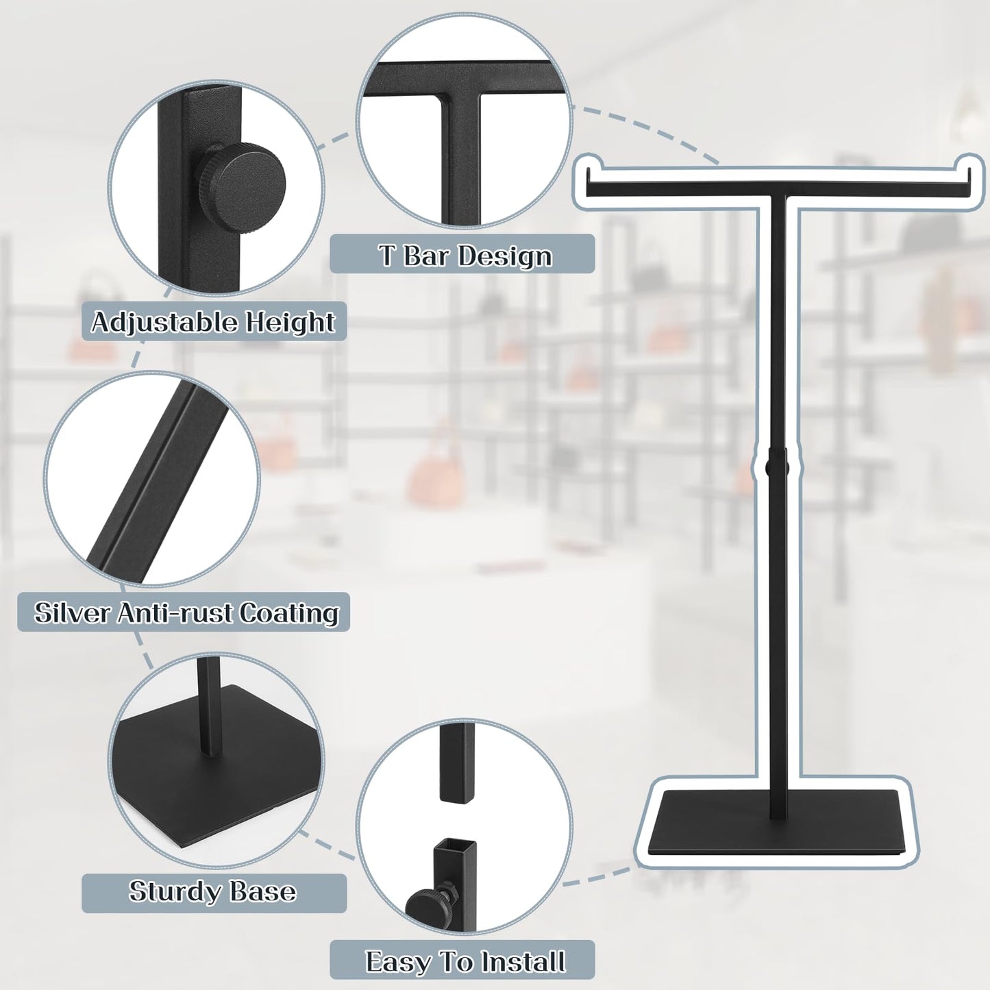 Polmart Countertop Jewelry/Scarf/Handbag T-Bar Display Stand with Adjustable Height - Black