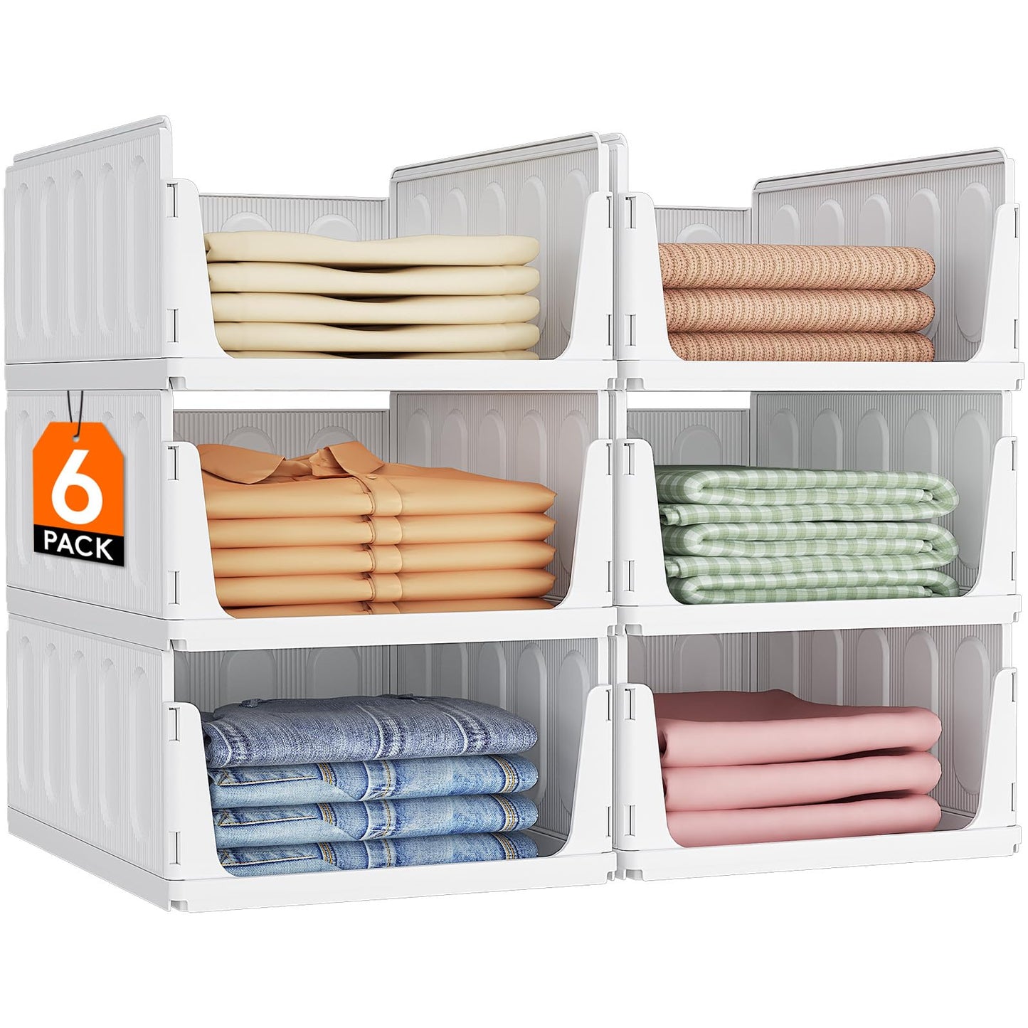 Lifewit 6 Pack Wardrobe Storage Organiser Stackable for Clothes 41 cm Depth
