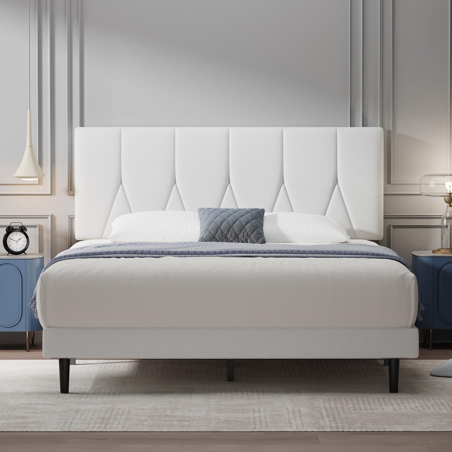 Yocreat Small Double Bed Frame, White, Upholstered Wooden Slat Bed Frame with Headboard, Easy Assembly, Underbed Storage, No Box Spring Needed 120?190