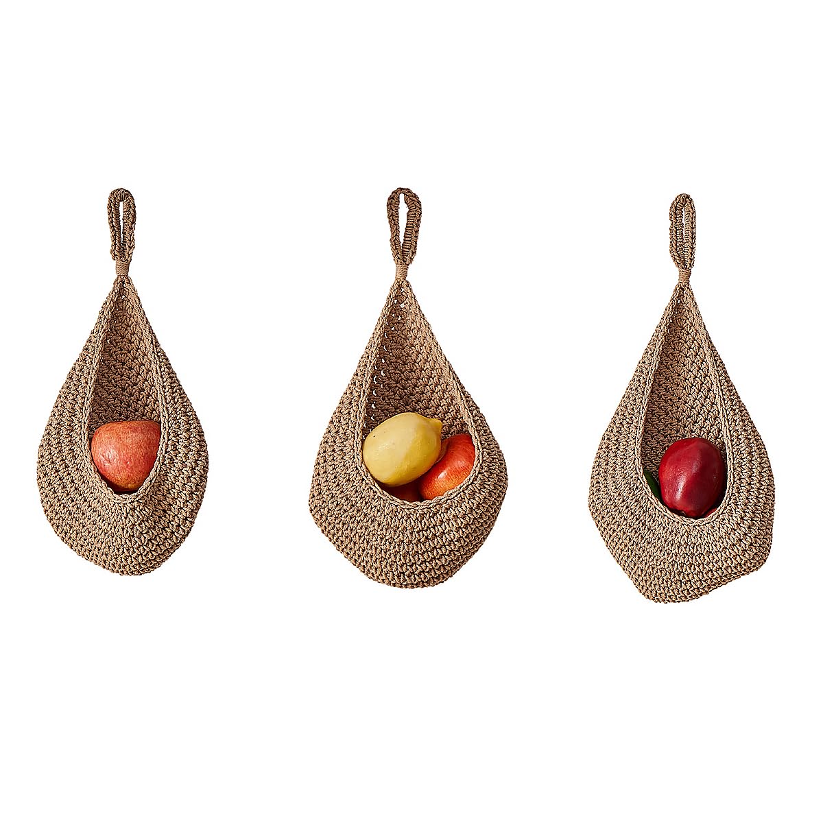 ANCLLO 3PCS Three sizes Hanging Wall Basket Teardrop Hanging Baskets Hand Woven Wall Mounted Teardrop Hanging Wall Decor Baskets for Kitchen Storage