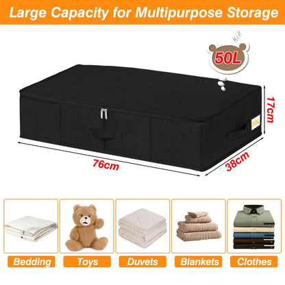 Underbed Storage Box with Lids, 3 Pack Under-Bed Storage with Side & Bottom Support & 3 Handles, Large Foldable Fabric Under Bed Clothes Storage for