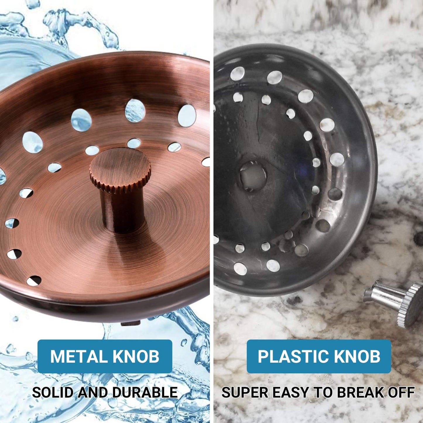 KONE Copper Kitchen Sink Strainer Basket, 2 Pcs Stainless Steel Antique Copper Sink Drain Strainer and Sink Stopper for Standard 3-1/2 inch Sink