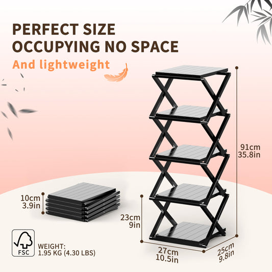 Veekovo Bamboo Shoe Rack, Portable Folding Shoe Storage Rack, Without Installation, Thickened bamboo board, Perfect for Corridors