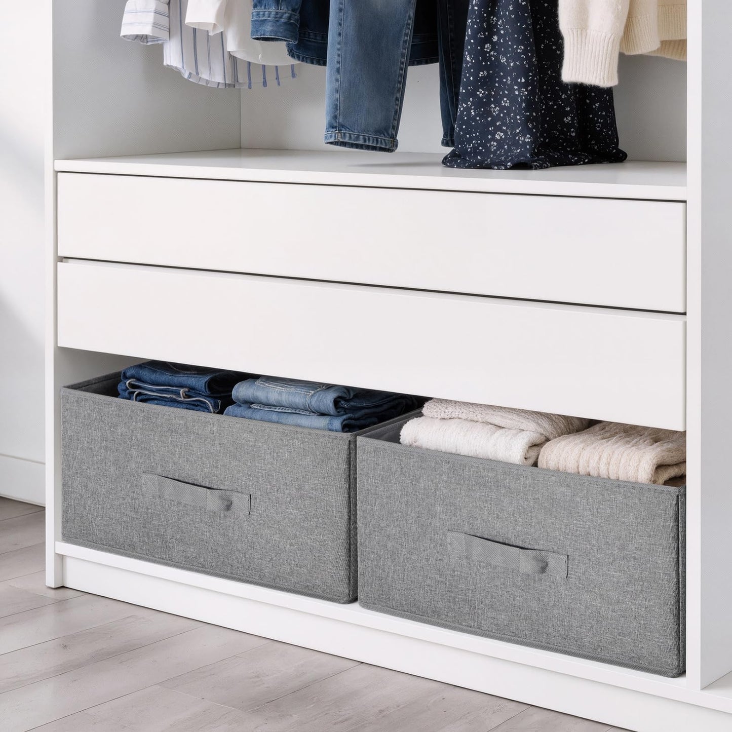 LAJIAKE Wardrobe Storage Organiser Boxes Set of 2 (50x40x20cm) – Large Clothes Storage Boxes with Removable Divider