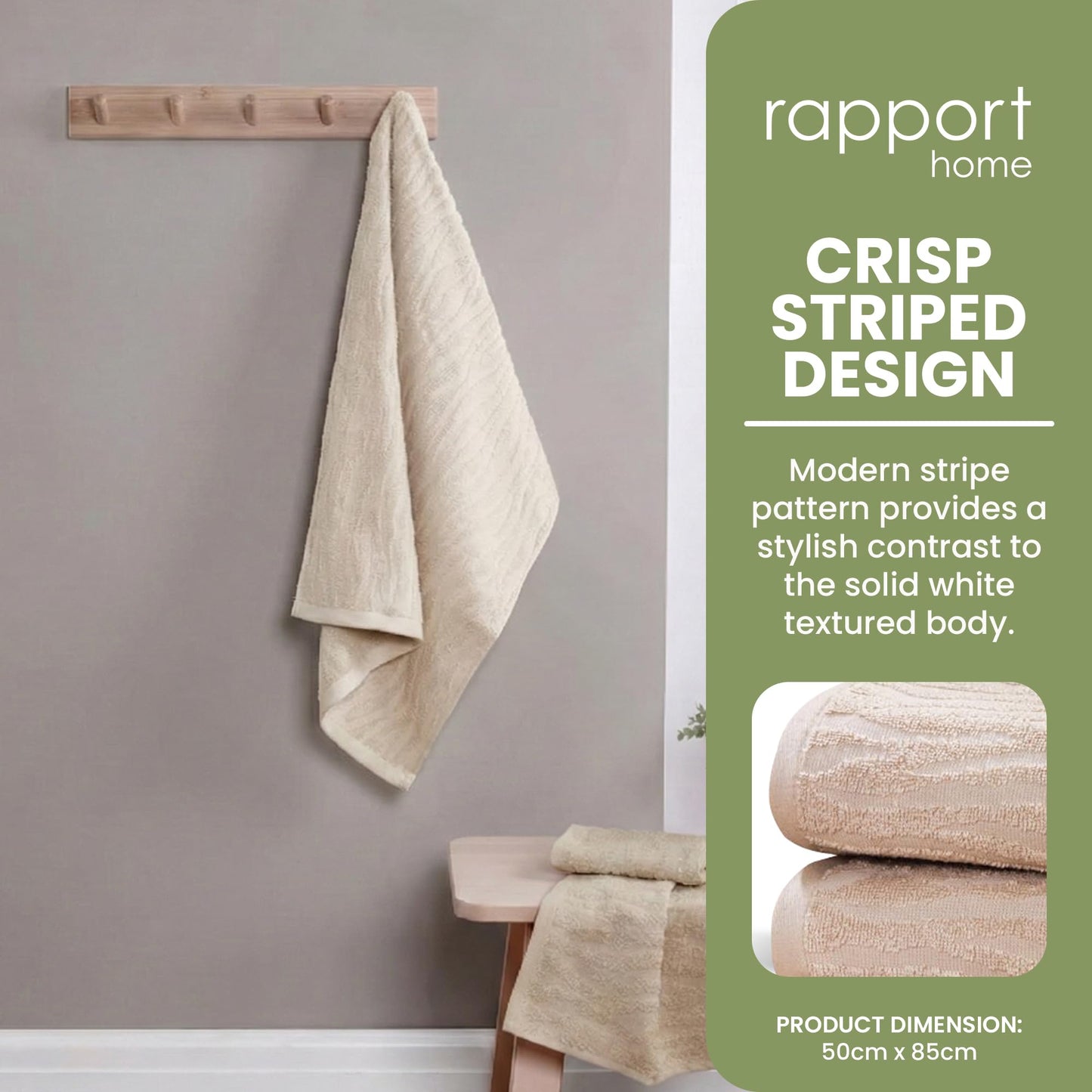 Rapport Home 2-Pack Safari Hand Towels | Natural Sand | 50x85cm 100% Cotton 500GSM | Absorbent & Soft Bathroom Towel Set | Oeko-Tex Certified