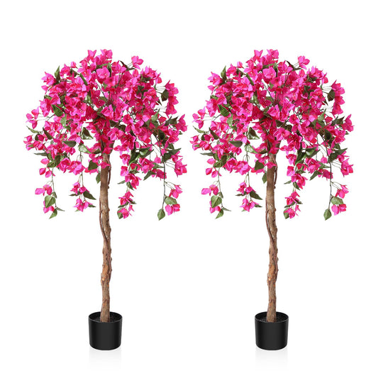 Fopamtri Artificial Plants Bougainvillea 120 cm Artificial Blossom, Fake Plants in Pot Large Pink Artificial Tree with Flowers for Home House Office