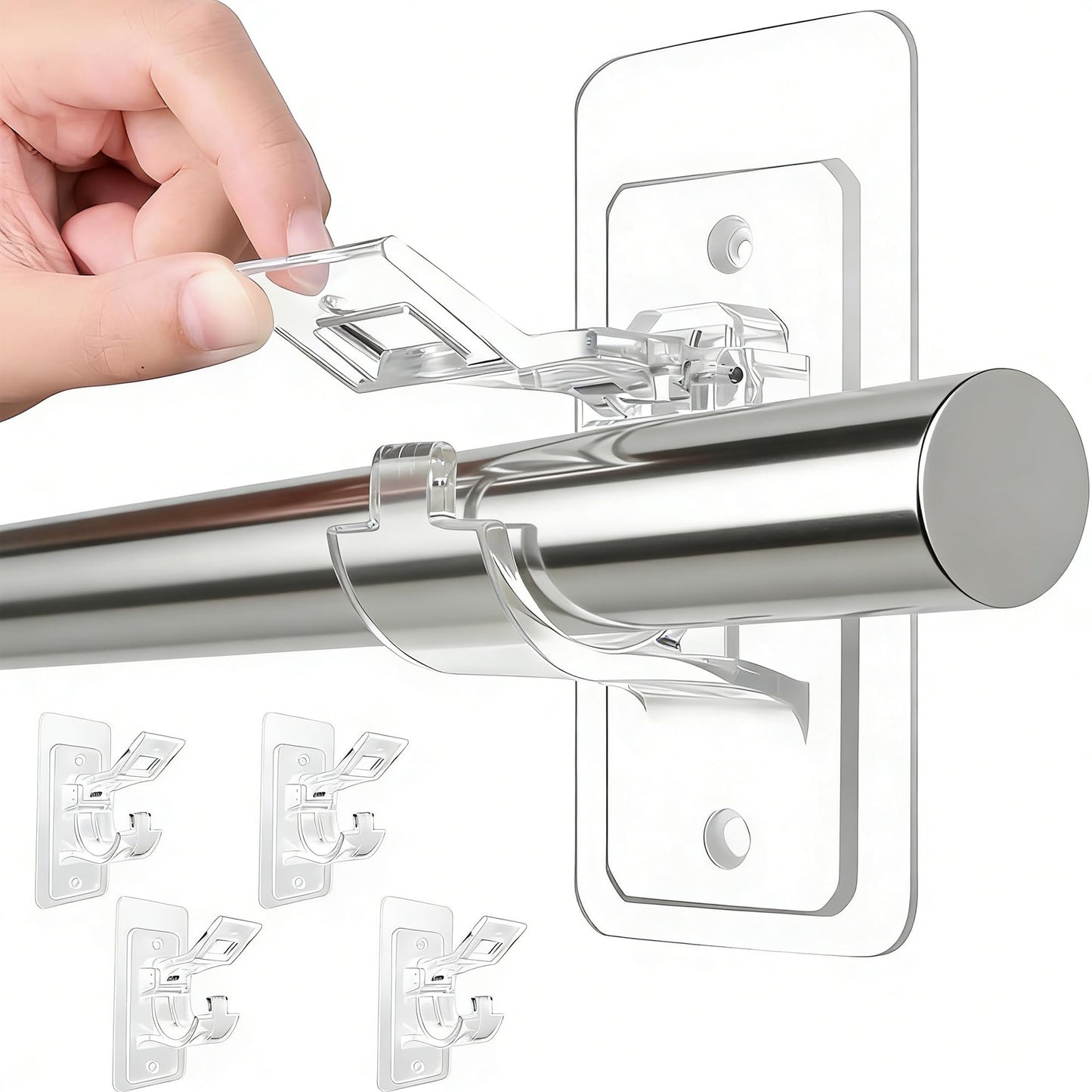 Spotzyllic 4 Pack Without Drilling Self Adhesive Curtain Hooks 4 Pack, No Drill Self Adhesive ABS Curtain Hooks - Holds 11lb