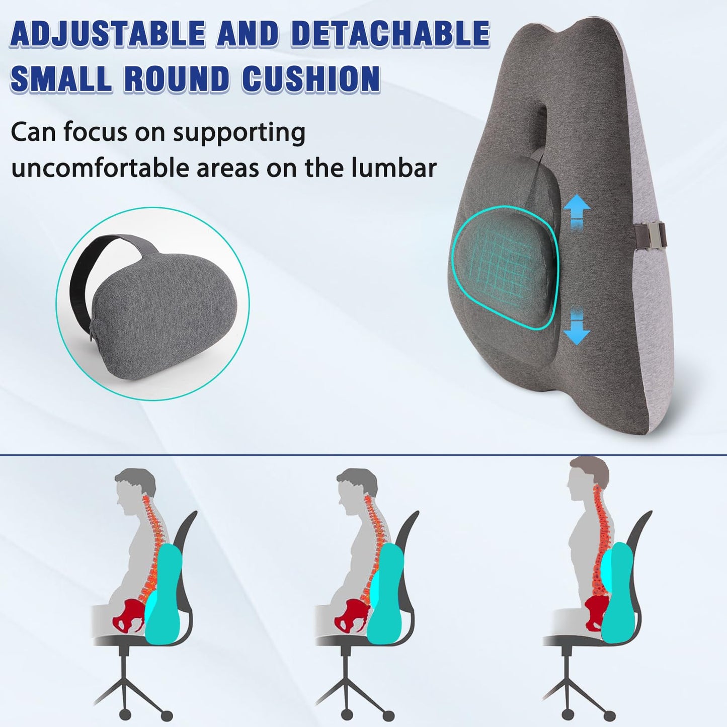 MzGro Lumbar Support Cushion for Office Chair - High Density Memory Foam Back Support Cushion for Back Pain Relief