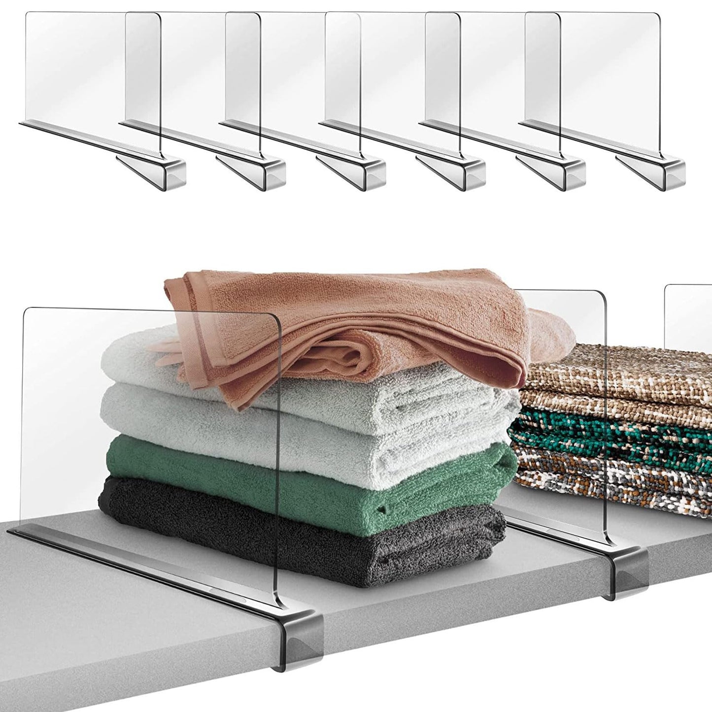 Irishom 8 Pack Clear Acrylic Shelf Dividers, Wardrobe Organiser & Separator for Clothes, Towels and Bags