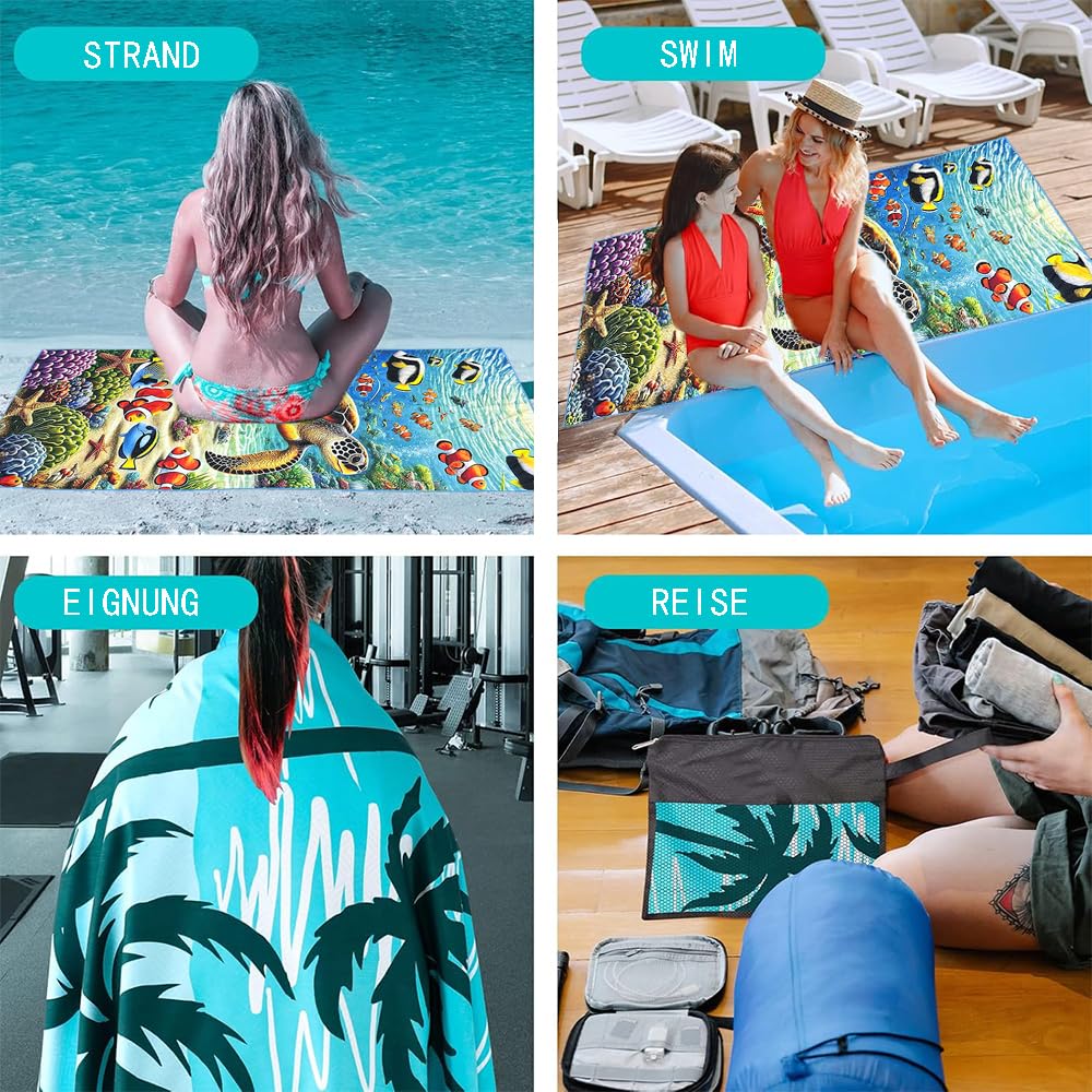 JAODFK Microfibre Beach Towel 71"X32" Quick Dry Lightweight 2 Pcs Sand Free Extra Large Thin Towels Travel Essentials For Adults Womens Swim Bath