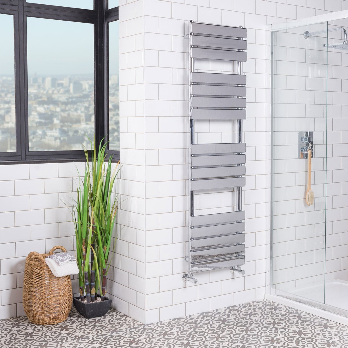 Warmehaus Designer Bathroom Flat Panel Heated Towel Rail 1600x450mm Chrome