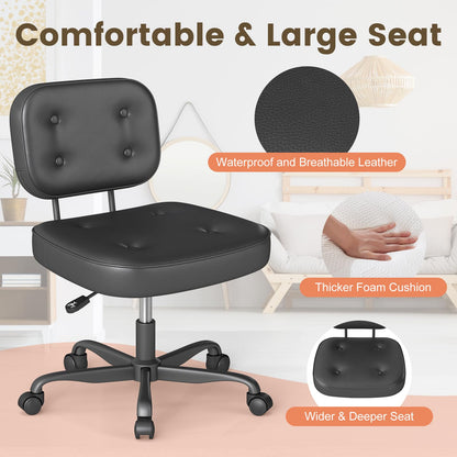 AnyGod PU Leather Armless Home Office Desk Chair, Small Ergonomic Task Chair for Adults and Students, Low Back Seating with Swivel, Adjustable Height