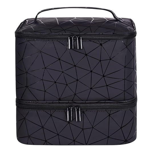 Black Large Makeup Bag, BYLife Nail Polish Organiser-Holds 30 Bottles Double-Layer Travel Storage Bags Waterproof PU Cosmetic Bag with Adjustable