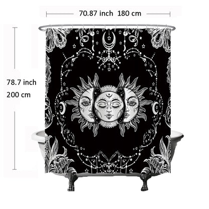 Ulticool Shower Curtain Sun Moon Zodiac Tarot Nature Bohemian Anti-mildew Effect Washable Waterproof with 12 Rings Black-White 180x200cm