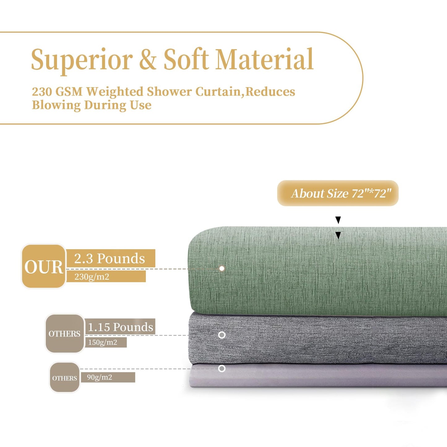 Shower Curtain, Heavy-Duty Linen-Texture Fabric Shower Curtain, Extra Soft Double-layer waterproof Shower Curtains With Smart Function Stainless