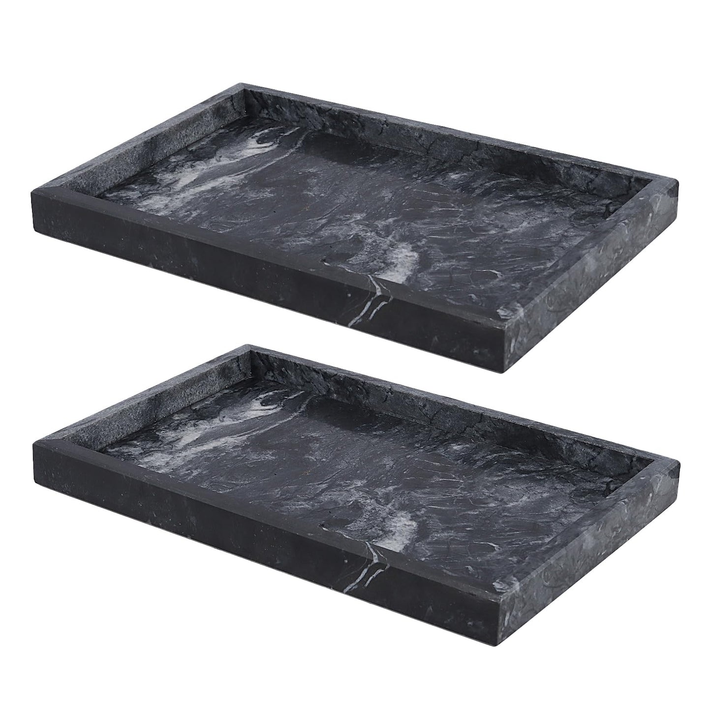 LEXININ 2 Pcs Grey Rectangle Marble Bathroom Tray, 30 x 20cm Marble Decorative Storage Tray for Kitchen, Countertop