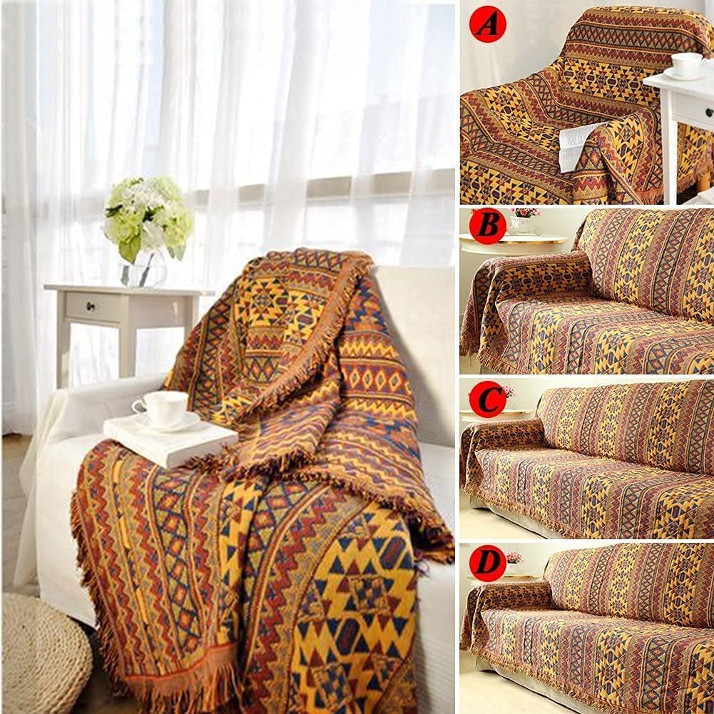 VANJOROY Bohemian Sofa Large Throw Blanket with Tassels For 2 3 Seater, 100% Handwoven Cotton Knitted Armchair Settees Throw for Couch and Bed (230 *
