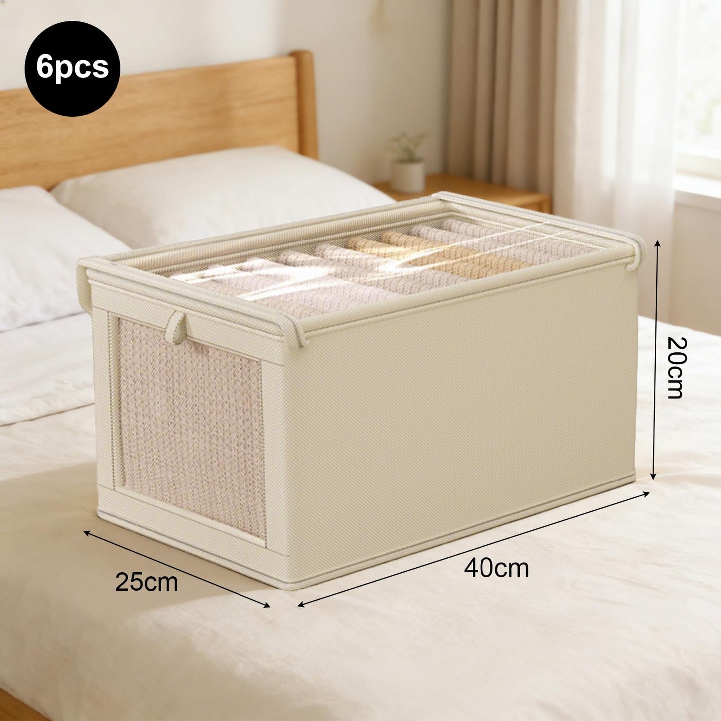 Wardrobe Storage Organizer Foldable – 6 Pcs Drawer Organizer Clothes Storage Boxes with Lids & Clear Window