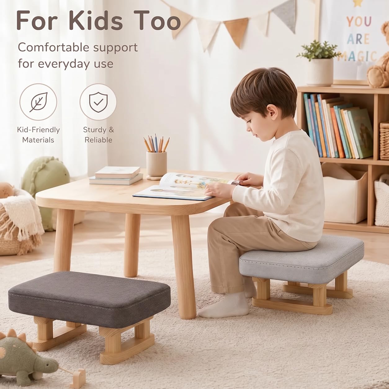 Lighterday Foot Stool,Pouffe Footstool with Cushion,Ottoman Stool with Removable Footstool Cover,Poofy Foot Rest for Leg Rest in Living Room Bedroom