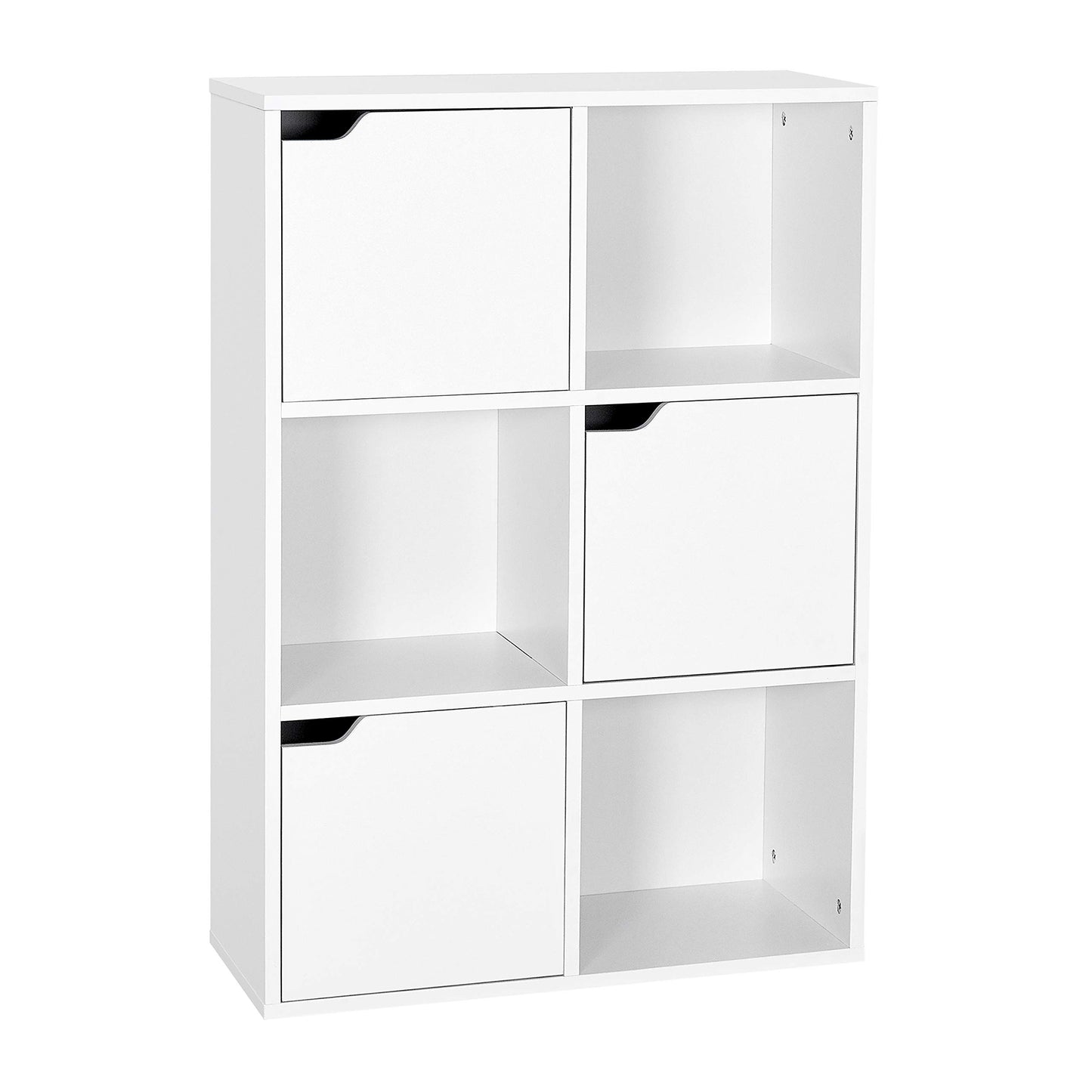 Mondeer Bookcase White, 6 Cube Storage Unit, 3-Tier Bookshelf with Doors, Wooden Shelf Organiser Display Cabinet for Living Room, Bedroom