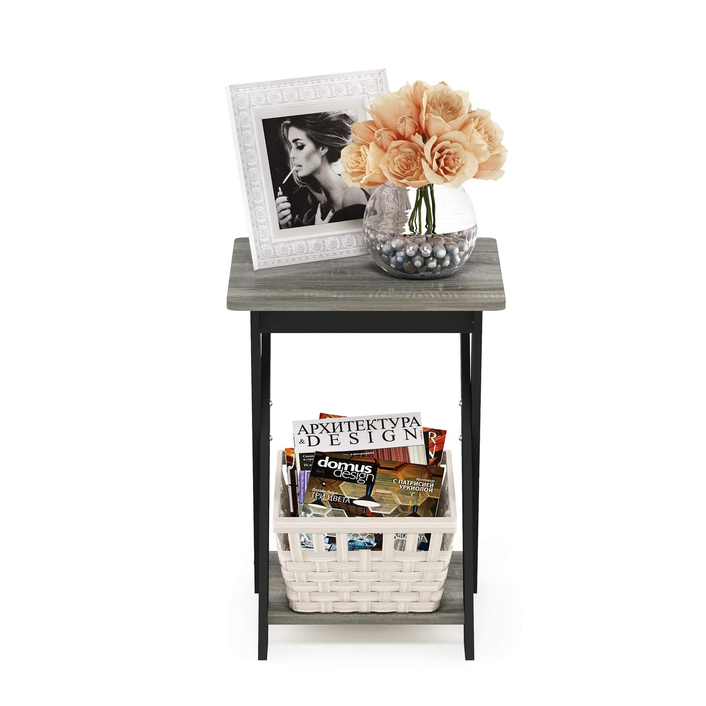 Furinno MODERN SIMPLISTIC Side Table, End Table with X-Legs, Criss-Crossed Night Stand, Bedside Table with Open Shelf, for Living Room, Bedroom