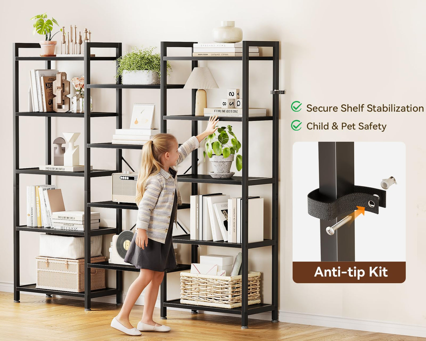 Coleshome 5-Tier Book Shelf, Industrial Bookcase, 146cmx126cm, Black
