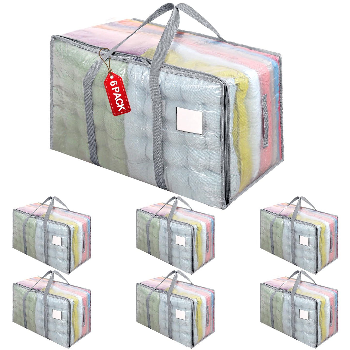 Dntorx 6 Pack 105L Moving Bags Clothes Storage Bags Drom Packing Box, Grey