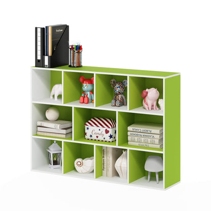 Furinno LUDER Book Shelf, 11-Cube Bookshelf, Reversible Bookcase, 9.4 x 29.1 x 41.7, for Living Room, Bedroom, Home Office, White/Green
