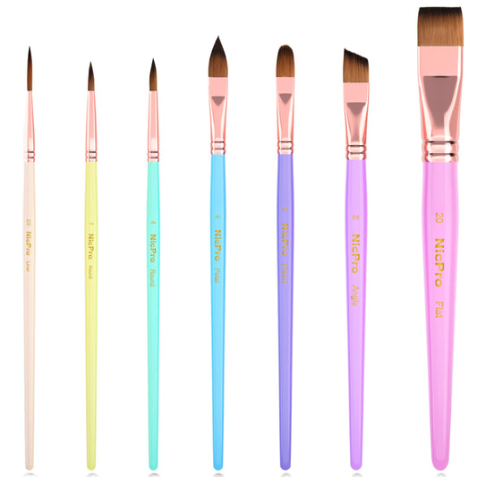 Nicpro 7pcs Face Paint Brush Set, Aesthetic Pastel Artist Paintbrushes for Body Face Painting, Acrylic Watercolour Oil Gouache, Professional Paint