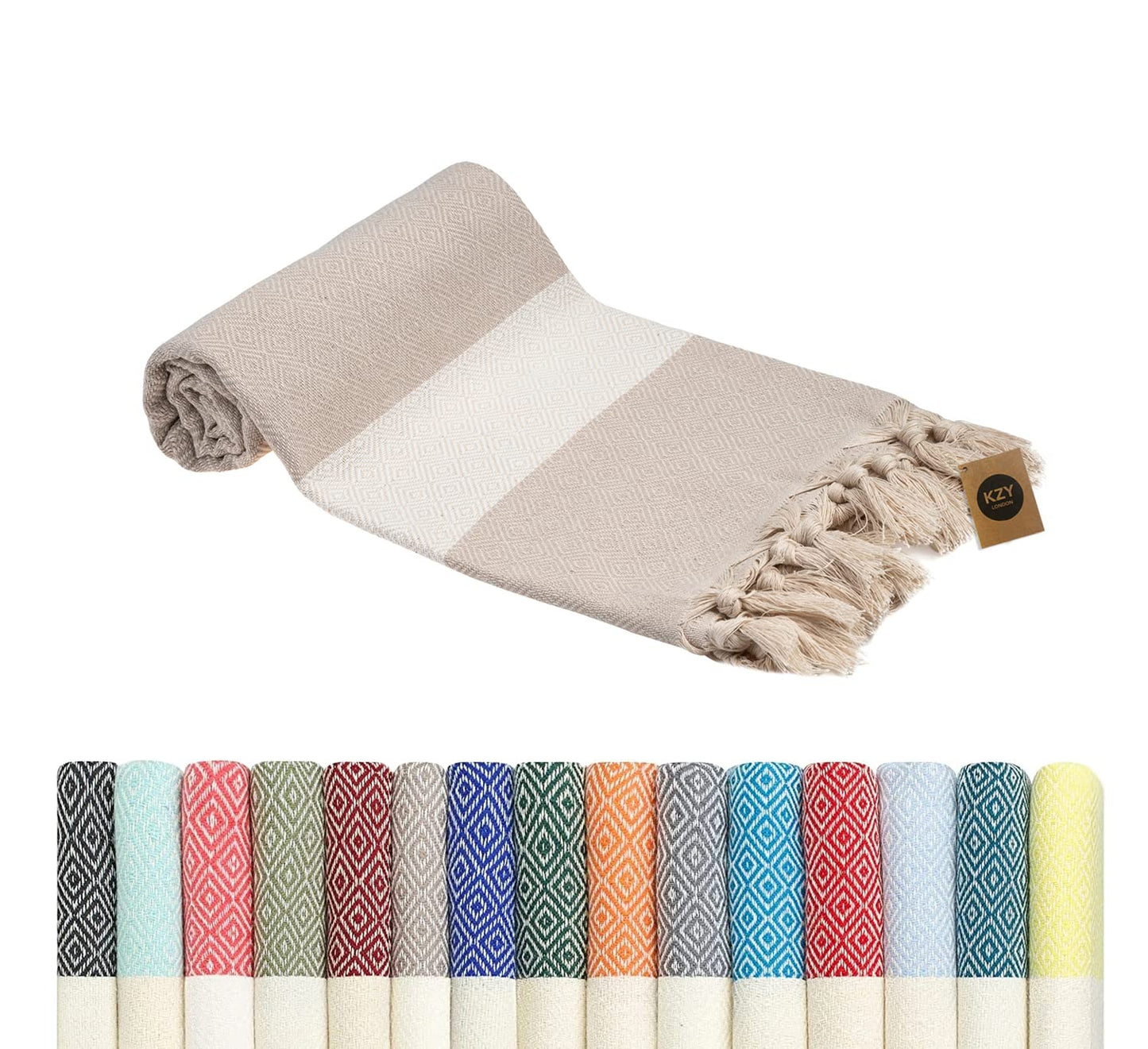 KZY LONDON Beach Towel 2 Pack Large Turkish Beach Towels for Camping, Swimming, Gym - Quick Dry, Absorbent