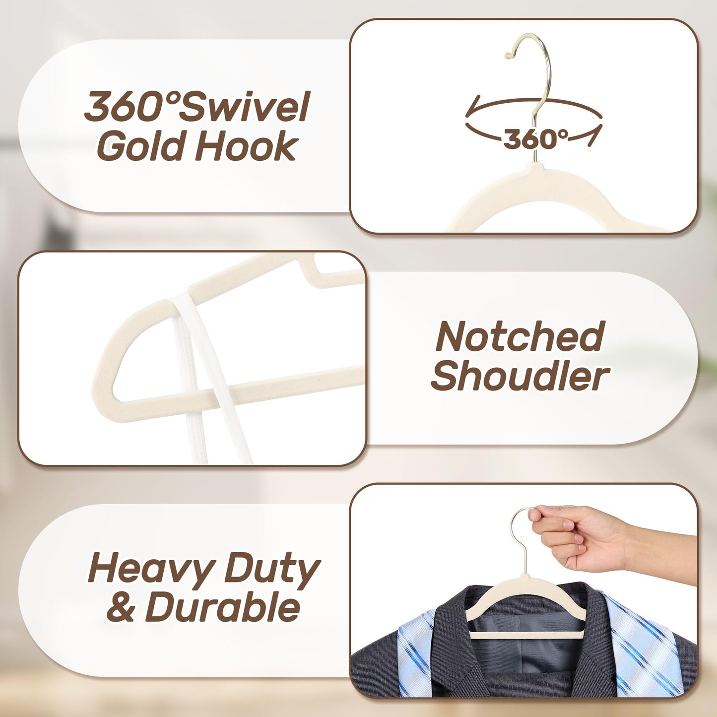 Sishynio Premium Velvet Hangers 30 Pack with Gold Hooks, Non-Slip, Space Saving Felt Clothes Hangers, Sturdy Slim Flocked Hanger for Dresses, Coats