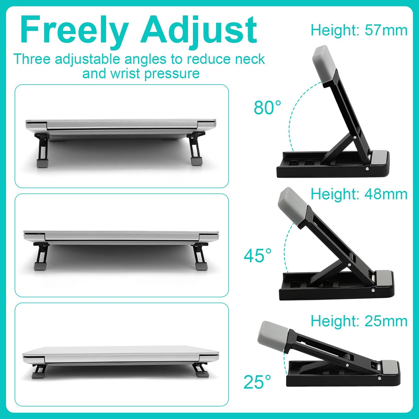 MAIXINNEW 4 Pcs Keyboard Riser Feet, Laptop Riser Feet Hidden Black, Mini Laptop Stand Foldable
