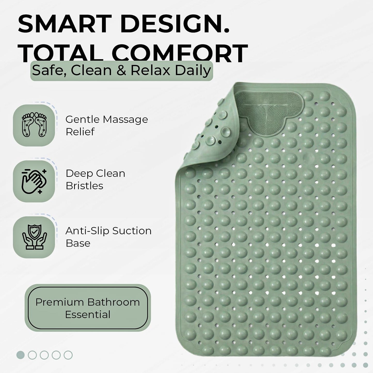 Rugs Garden Massager Foot Shower Bath Mats - Washable Non Slip Anti Mould Rubber Bathmat with Suction Cups for Bathtub and Bathroom (Green, 40x70 cm)