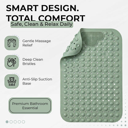 Rugs Garden Massager Foot Shower Bath Mats - Washable Non Slip Anti Mould Rubber Bathmat with Suction Cups for Bathtub and Bathroom Green, 40x70 cm
