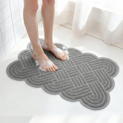 Shower Mat Non Slip Anti Mould, 44 x 74 cm 3D Woven Embossed Bath Mat with Drain, Soft PVC Loofah Shower Mats for Inside Shower, Wet Areas