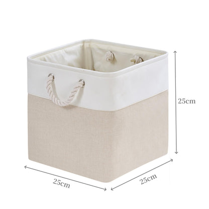 Mangata Fabric Storage Boxes, 25x25x25cm Cube Storage Boxes for Organizing Clothes Shelf Nursery Home ClosetLight Beige/White, Set of 3