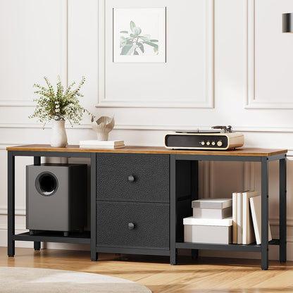 YATINEY TV Stand Cabinet for TVs up to 55'', Media Console with Shelves and 2 Drawers, Metal Frame, for Living Room, Bedroom, 120 x 30 x 50 cm
