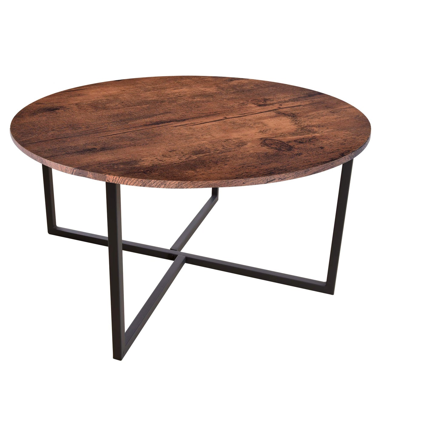 HOMERECOMMEND Round Coffee Table Tea Table Dining Table Modern Office Desk End Table Sofa Table for Living Room Rustic Brown/Black
