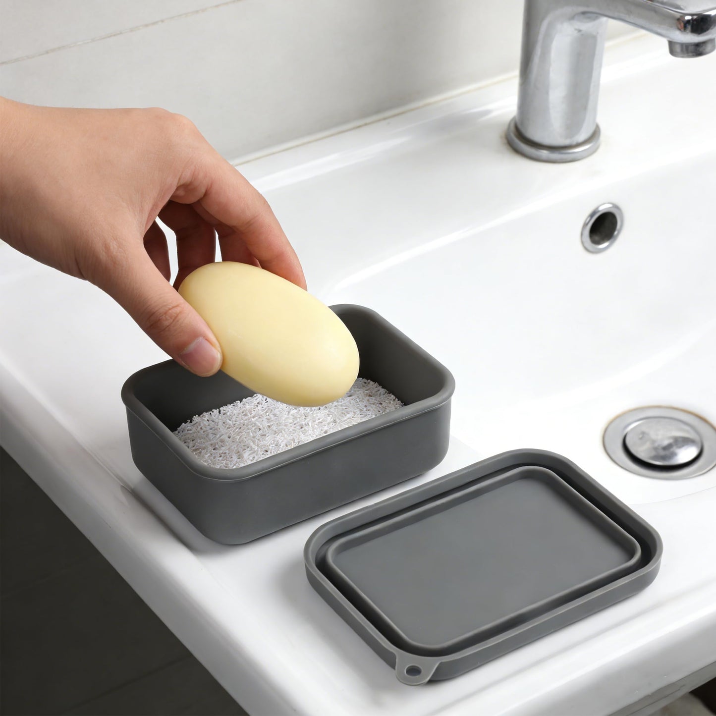 Portable Travel Soap Case, Soap Dish with Lid and Draining Layer